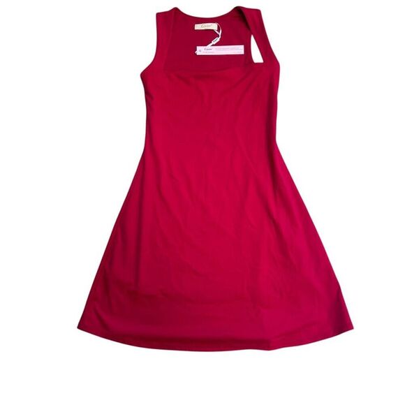NWT Qinsen Women's Red Square Neck Sleeveless Mini Dress Size M - Picture 3 of 6